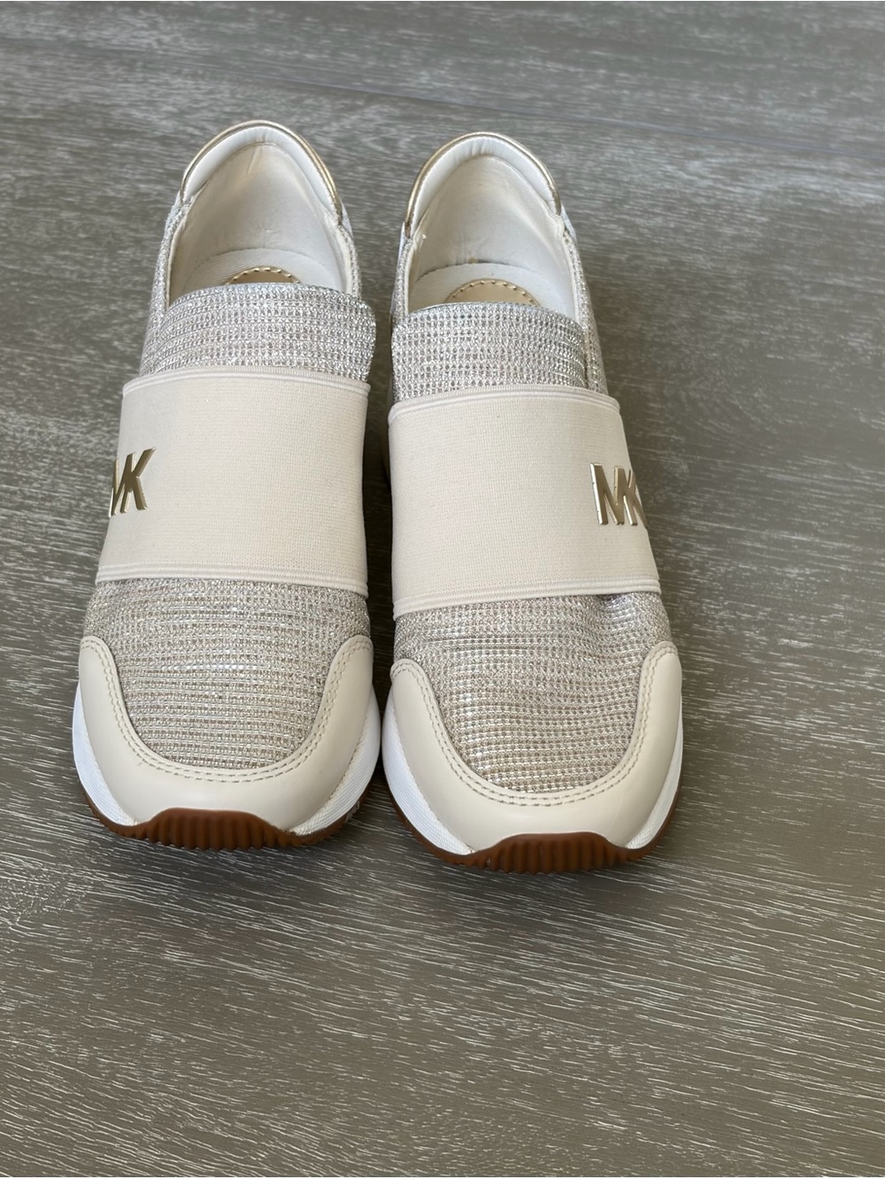 Michael Kors Kids Ivory and Gold Slip-On Sneakers